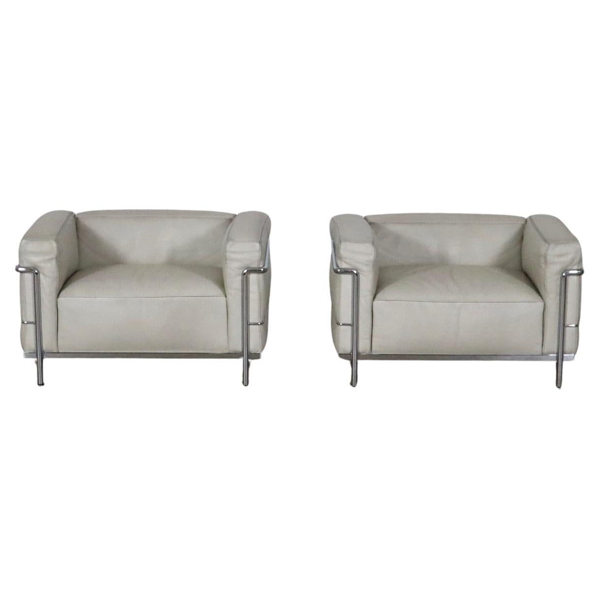 Cassina LC3 Armchairs By Le Corbusier In Cream Leather, Italy 1980s