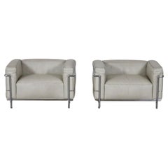 Cassina LC3 Armchairs By Le Corbusier In Cream Leather, Italy 1980s