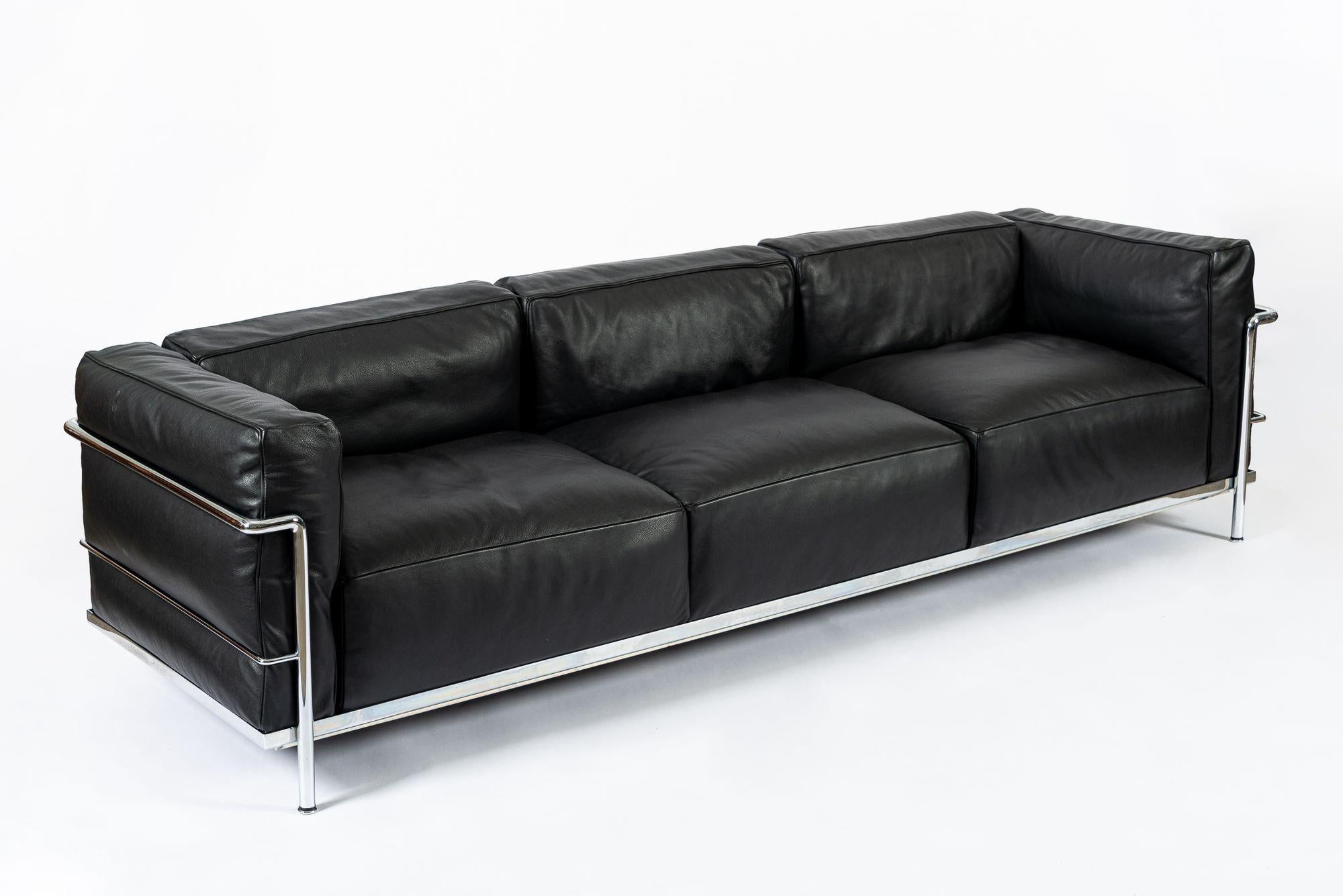 Cassina LC3 Black Leather Three-Seat Sofa by Le Corbusier 2007 4