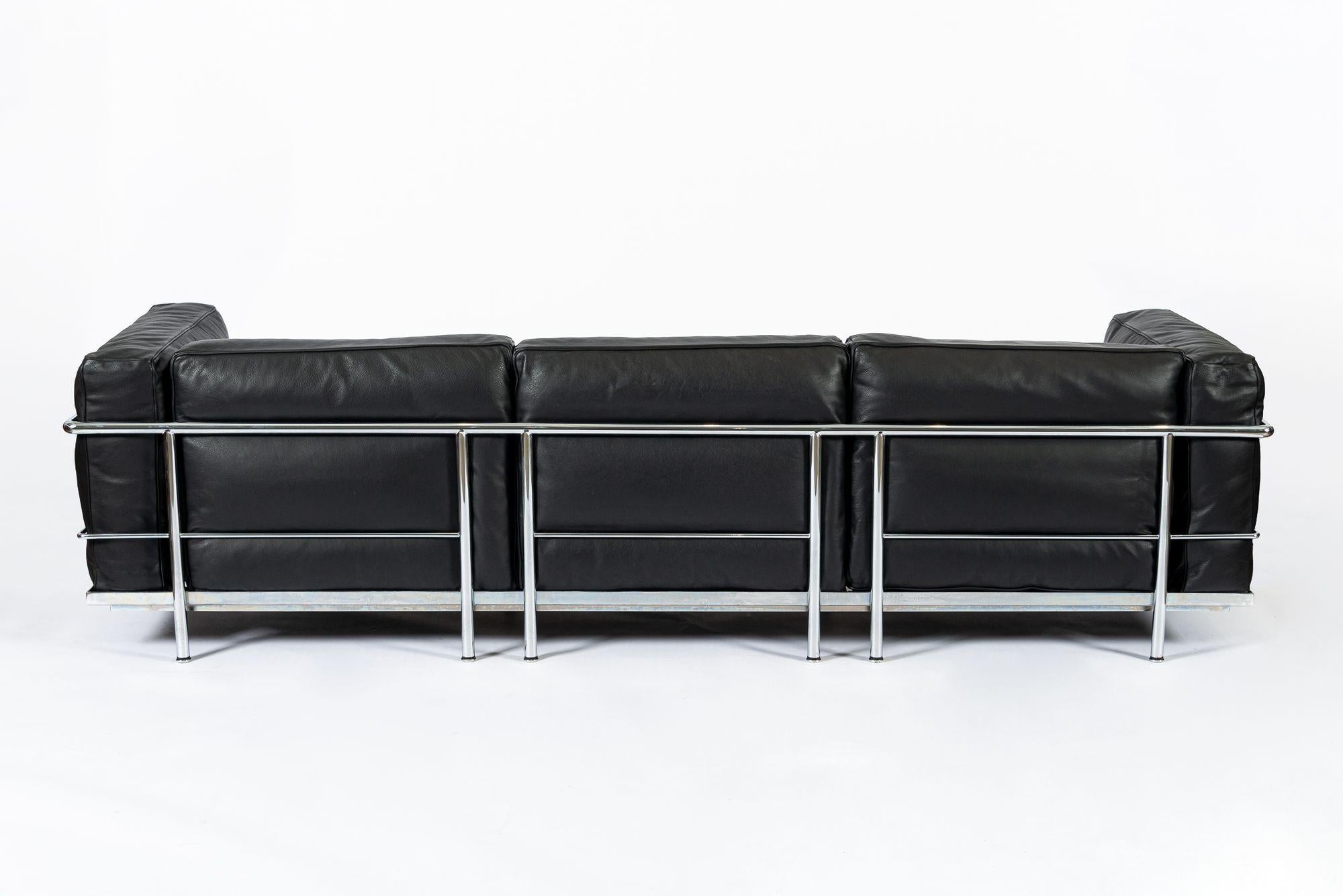 Italian Cassina LC3 Black Leather Three-Seat Sofa by Le Corbusier 2007