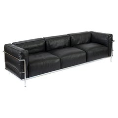 Cassina LC3 Black Leather Three-Seat Sofa by Le Corbusier 2007