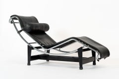 Cassina LC4 Black Leather Chaise Lounge Chair by Le Corbusier 2006