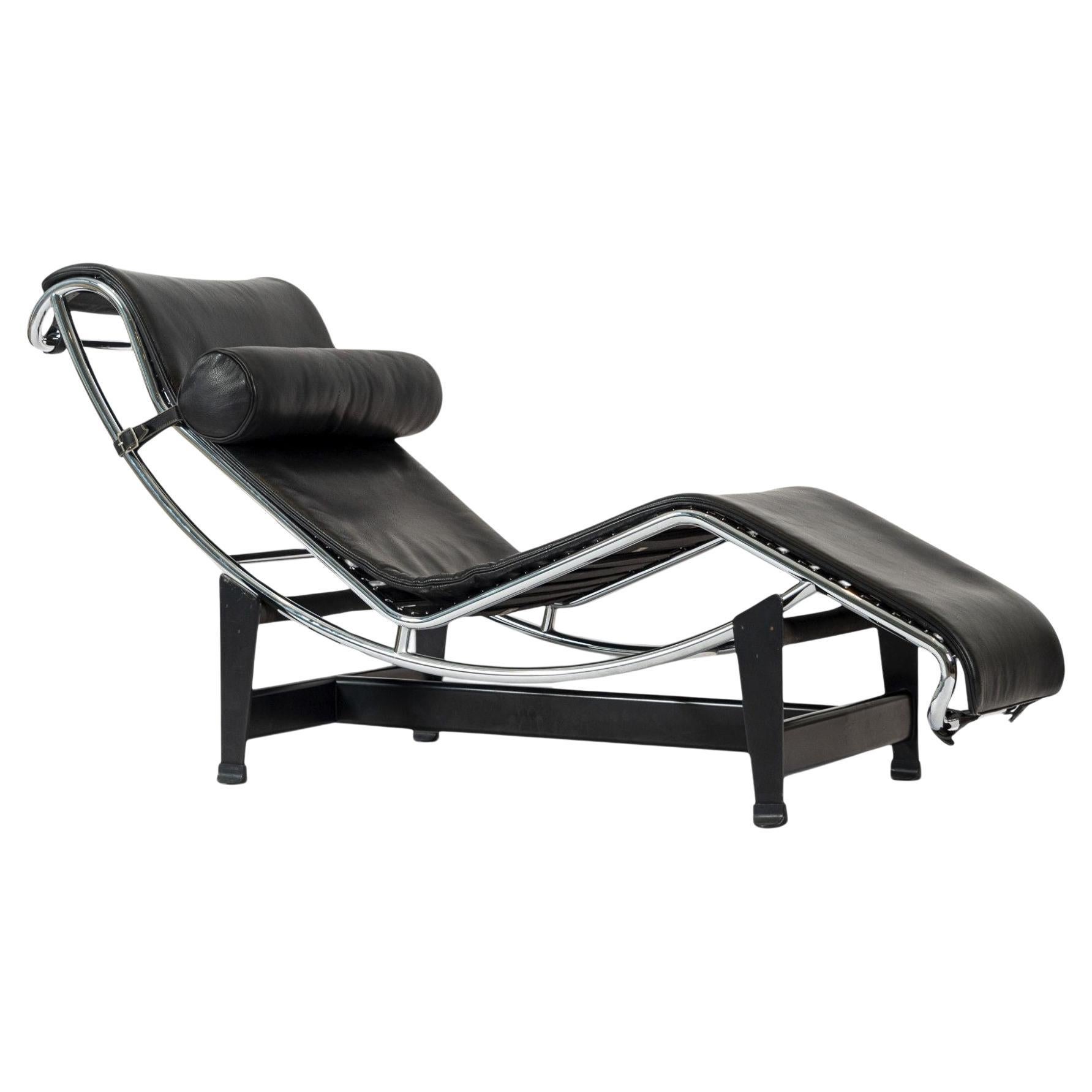 Cassina LC4 Black Leather Chaise Lounge Chair by Le Corbusier 2006