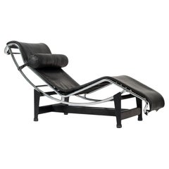 Cassina LC4 Black Leather Chaise Lounge Chair by Le Corbusier 2006