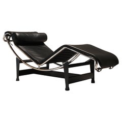 Cassina LC4 black leather lounge chair by Le Corbusier