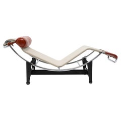 Cassina LC4 par Le Corbusier, couverture en toile et cuir, années 1980