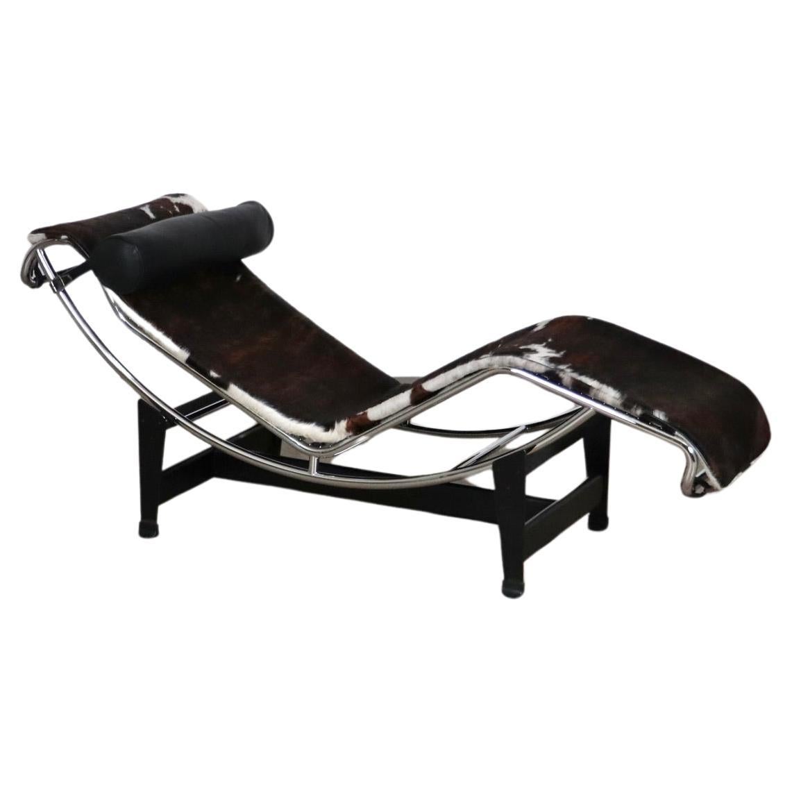 Cassina LC4 Chaise Longue In brown Ponyskin By Le Corbusier, Charlotte Perriand For Sale