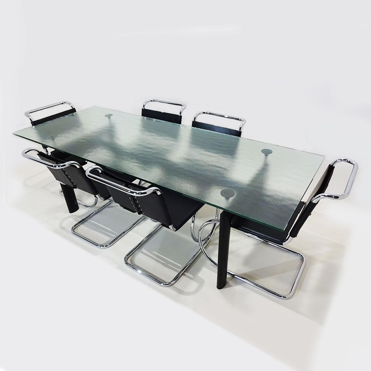 Cassina Le Corbusier Designed LC6 6-8 Seat Dining Table with Textured Glass Top In Good Condition In Highclere, Newbury