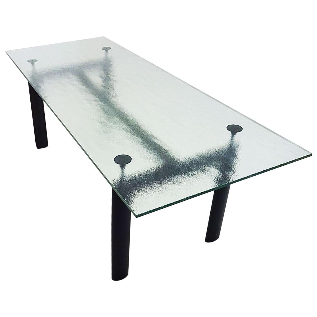 Cassina Le Corbusier Designed LC6 6-8 Seat Dining Table with Textured Glass Top