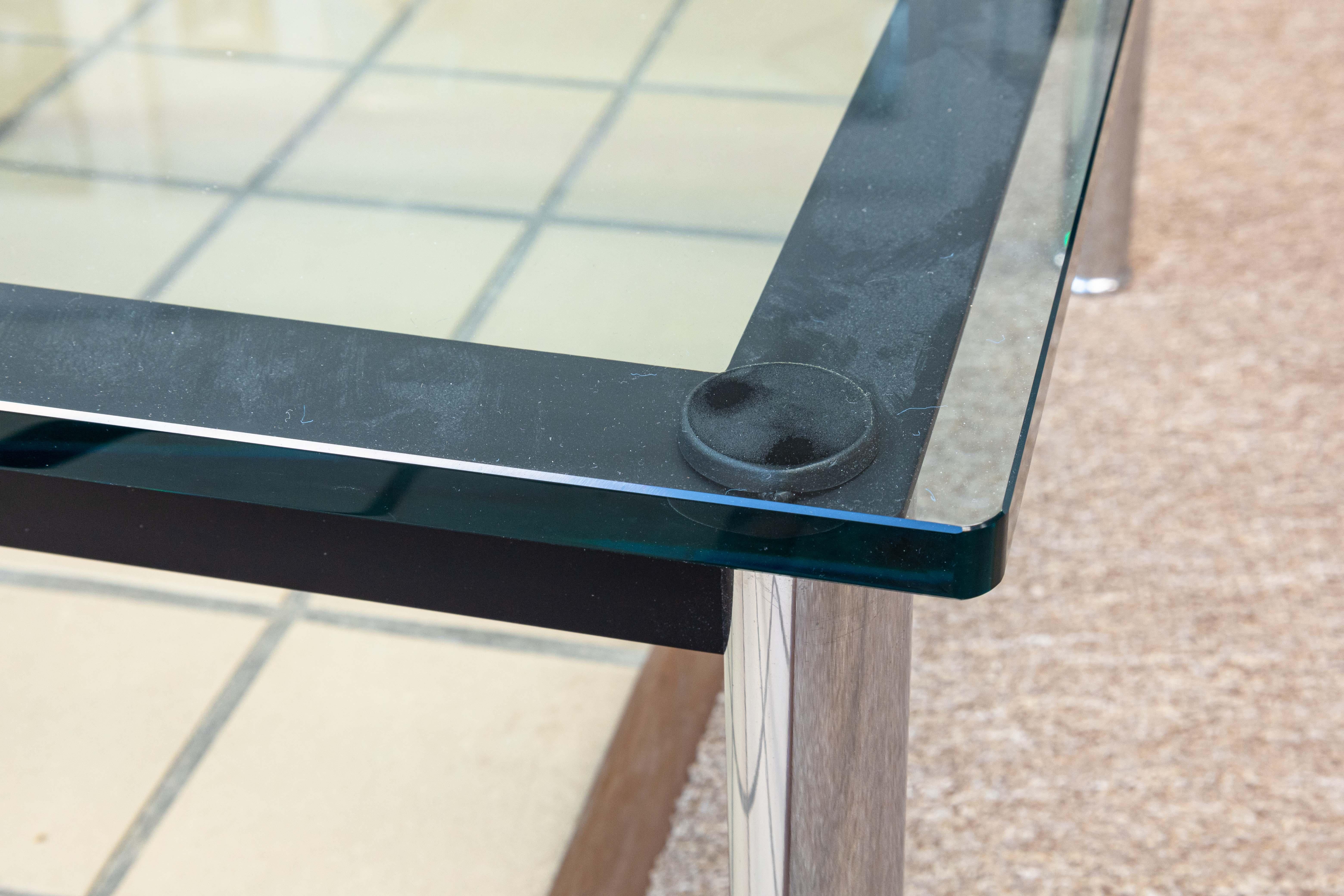 20th Century Cassina Le Corbusier LC 10 Low Chrome and Glass Square Coffee Side End Table