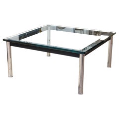 Cassina Le Corbusier LC 10 Low Chrome and Glass Square Coffee Side End Table