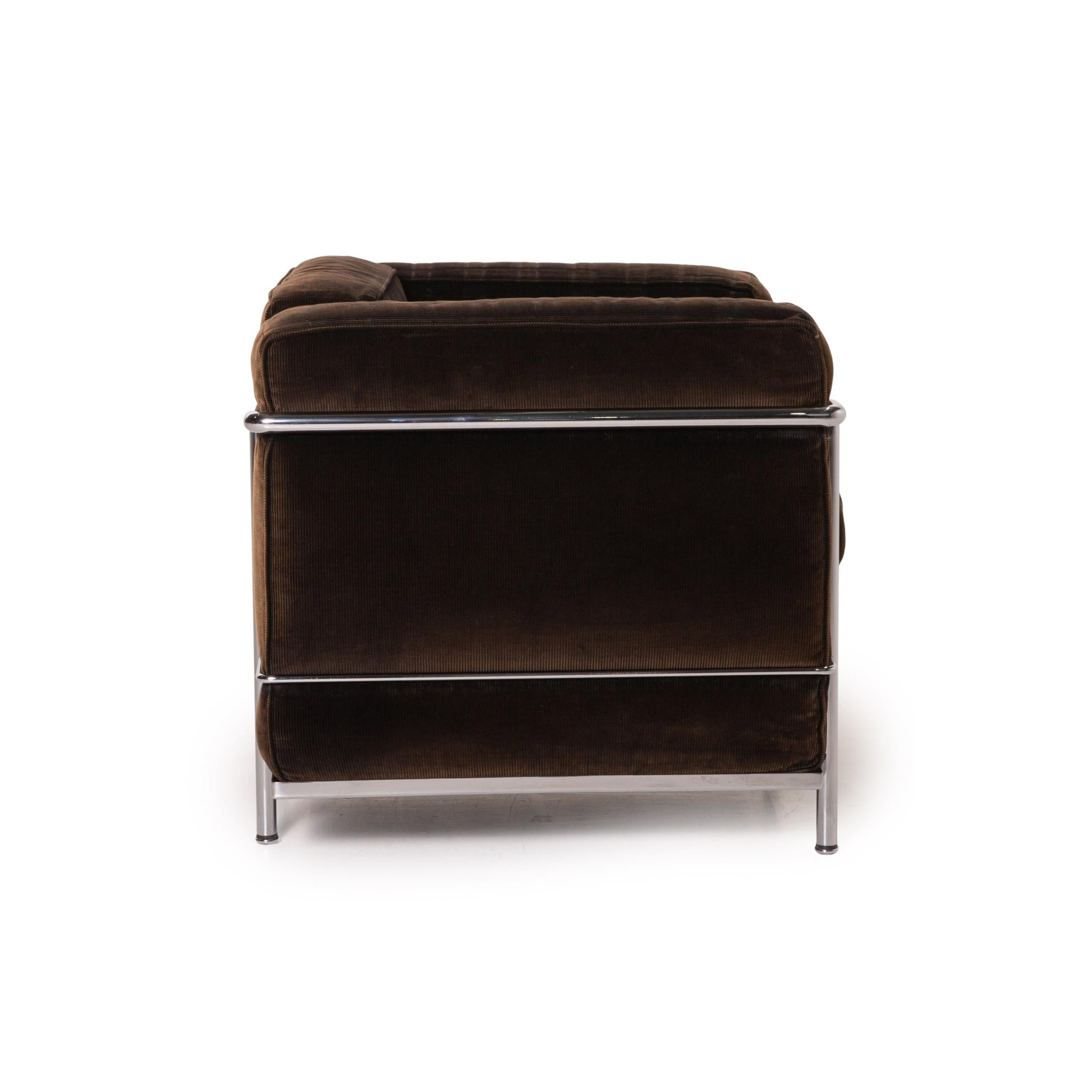 Cassina Le Corbusier LC 2 Cord Fabric Armchair Set Brown Dark Brown Vintage 6