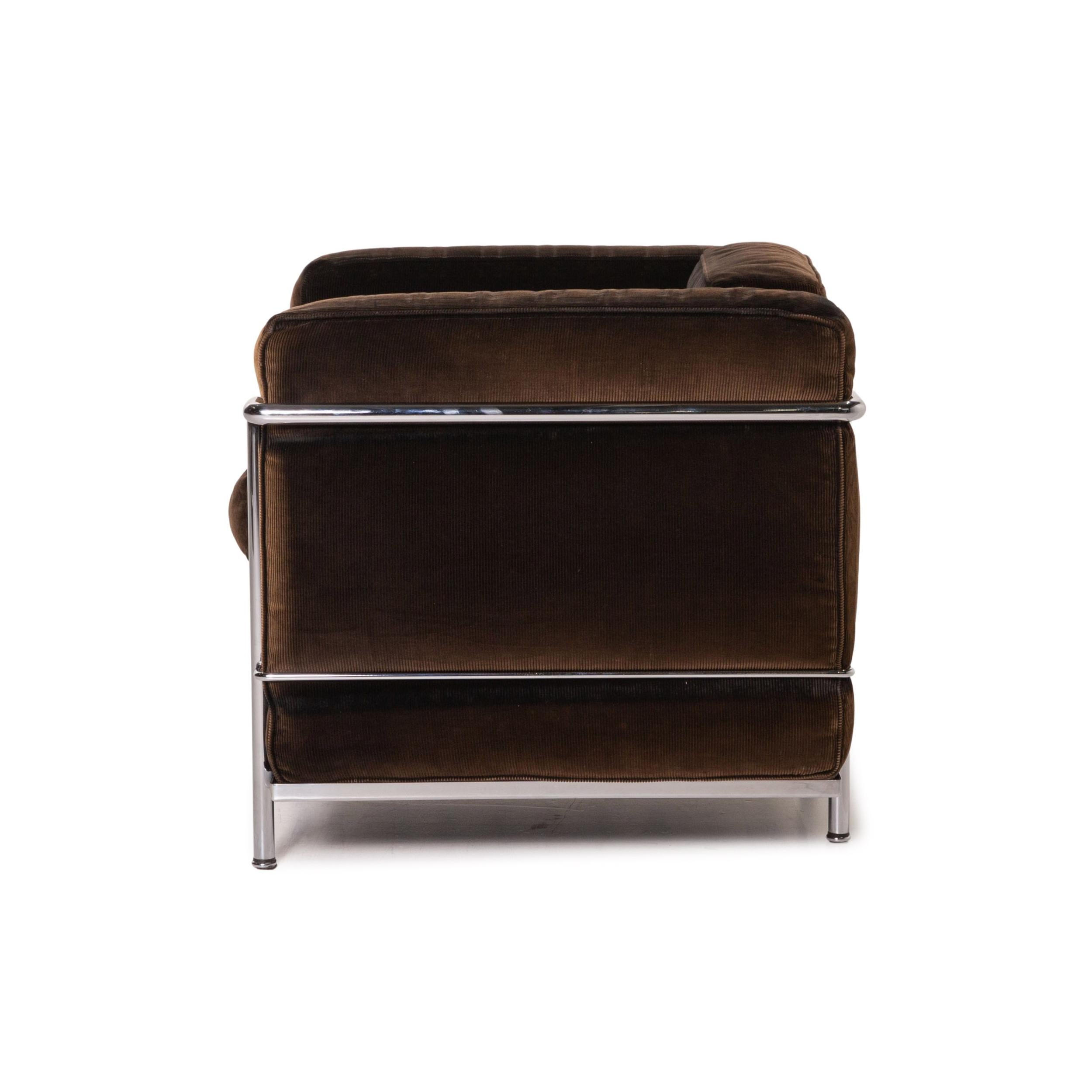 Cassina Le Corbusier LC 2 Cord Fabric Armchair Set Brown Dark Brown Vintage 8