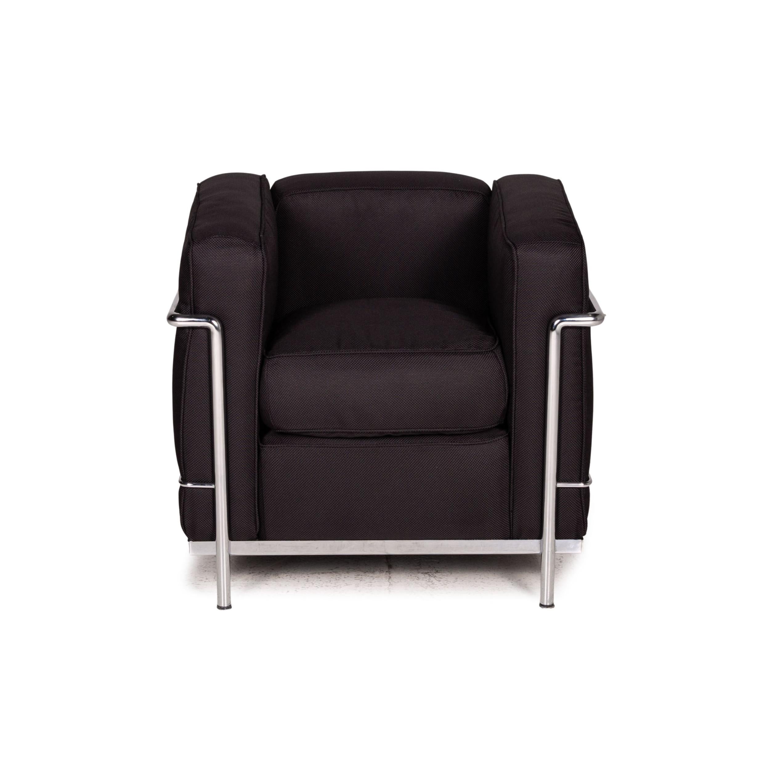 Italian Cassina Le Corbusier LC 2 Fabric Armchair Black For Sale