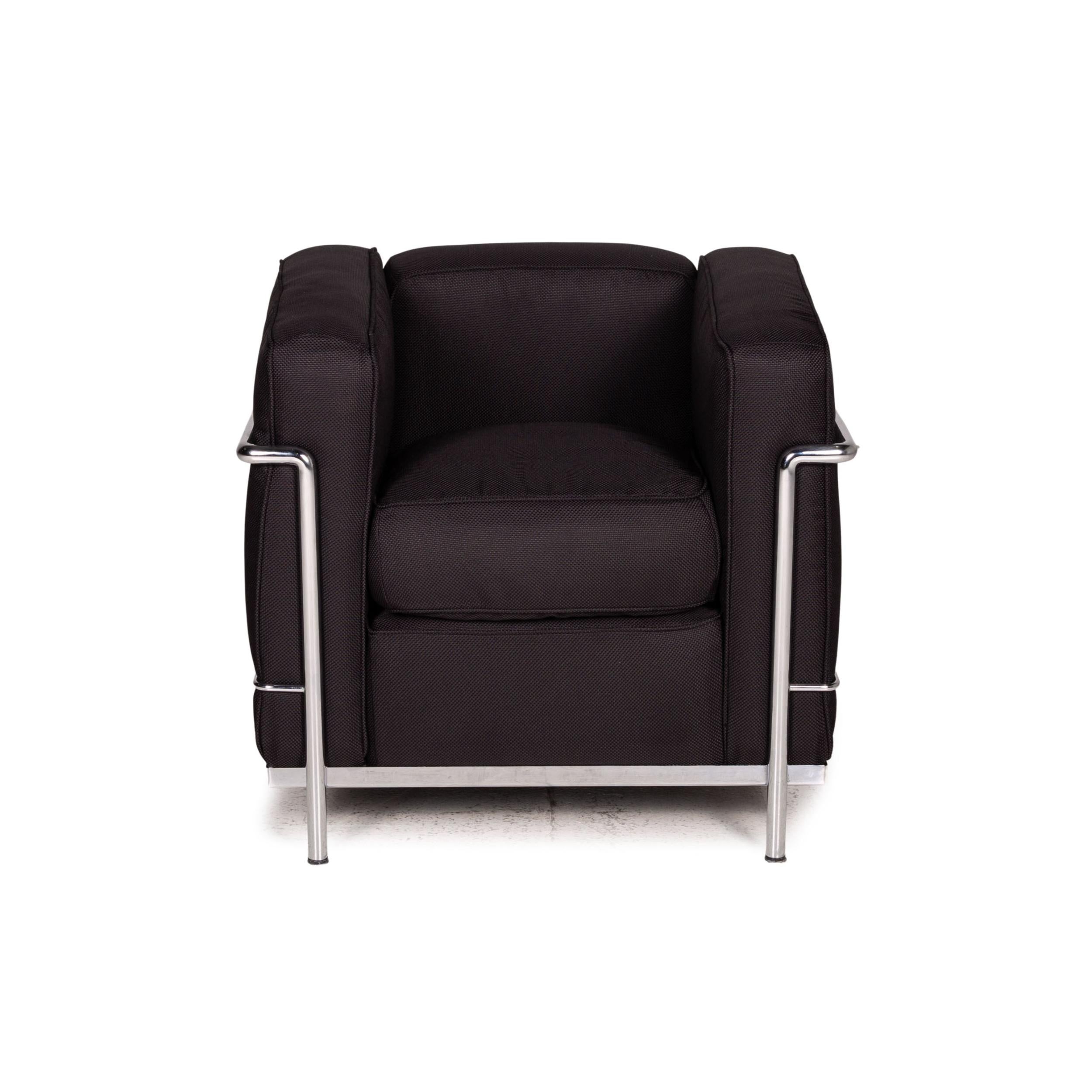 Cassina Le Corbusier LC 2 Fabric Armchair Set Black In Fair Condition For Sale In Cologne, DE