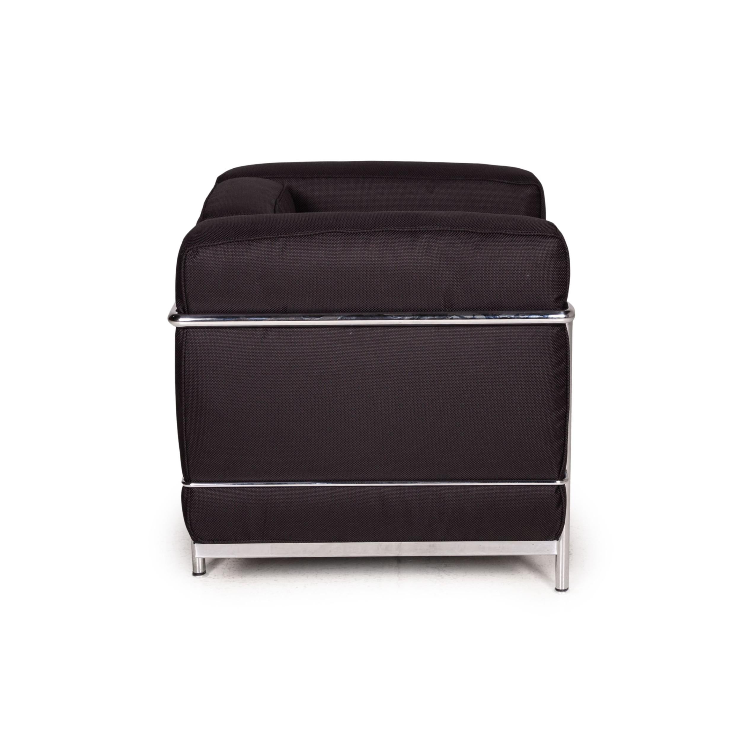Contemporary Cassina Le Corbusier LC 2 Fabric Armchair Set Black For Sale