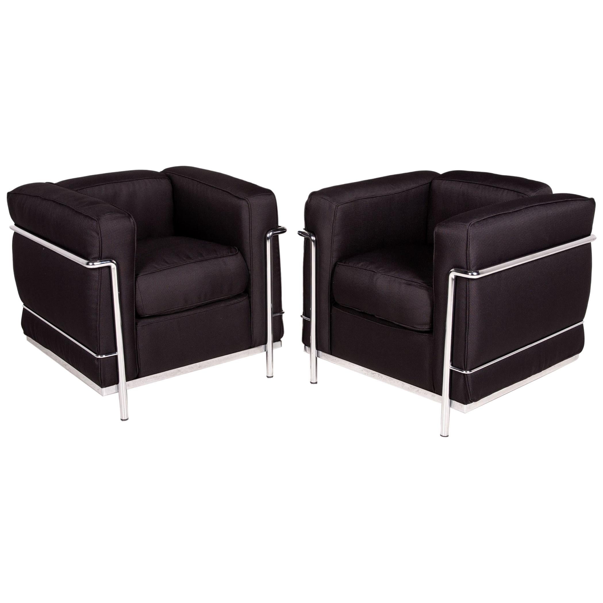 Cassina Le Corbusier LC 2 Fabric Armchair Set Black For Sale