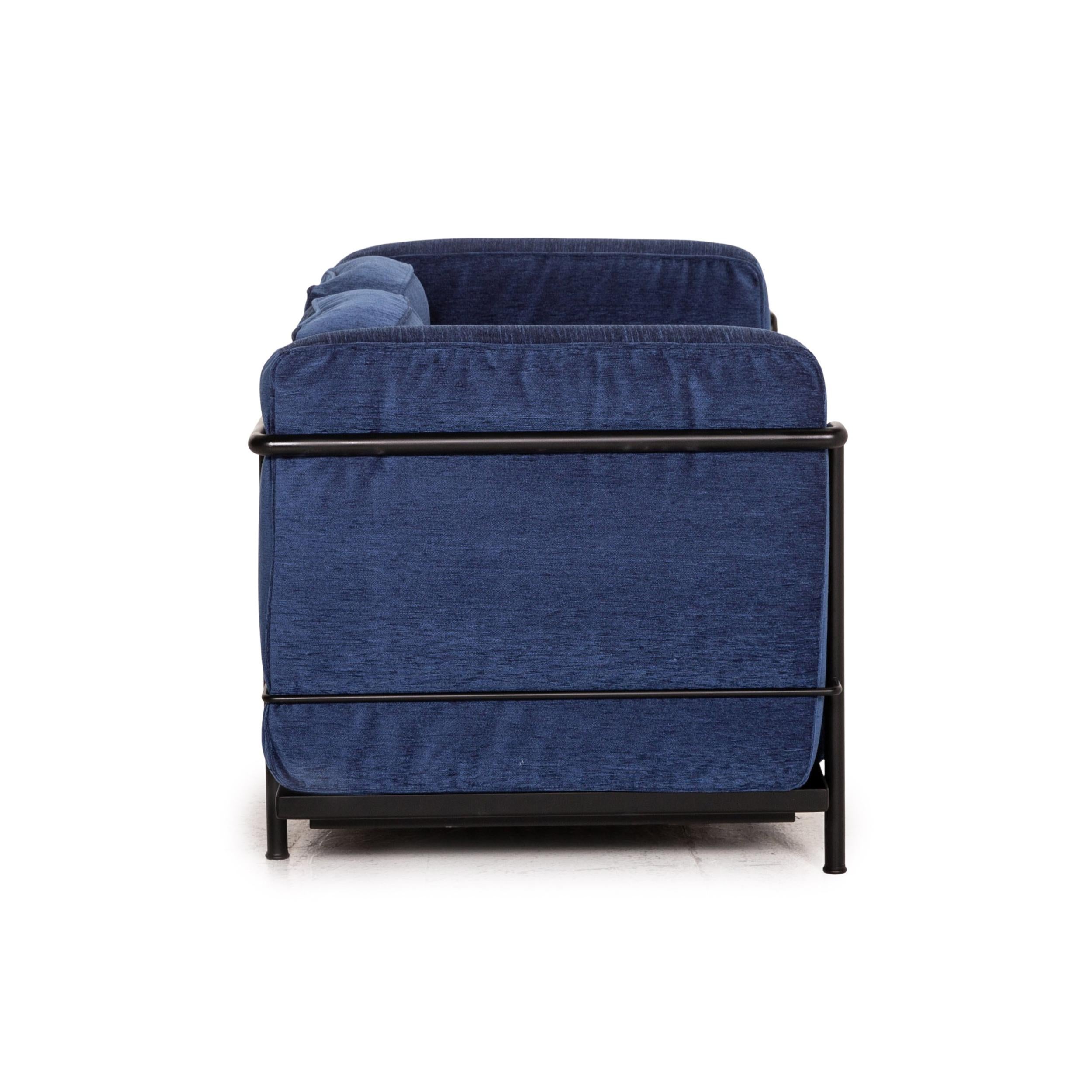 Cassina Le Corbusier LC 2 Fabric Sofa Blue Two-Seater Couch 1