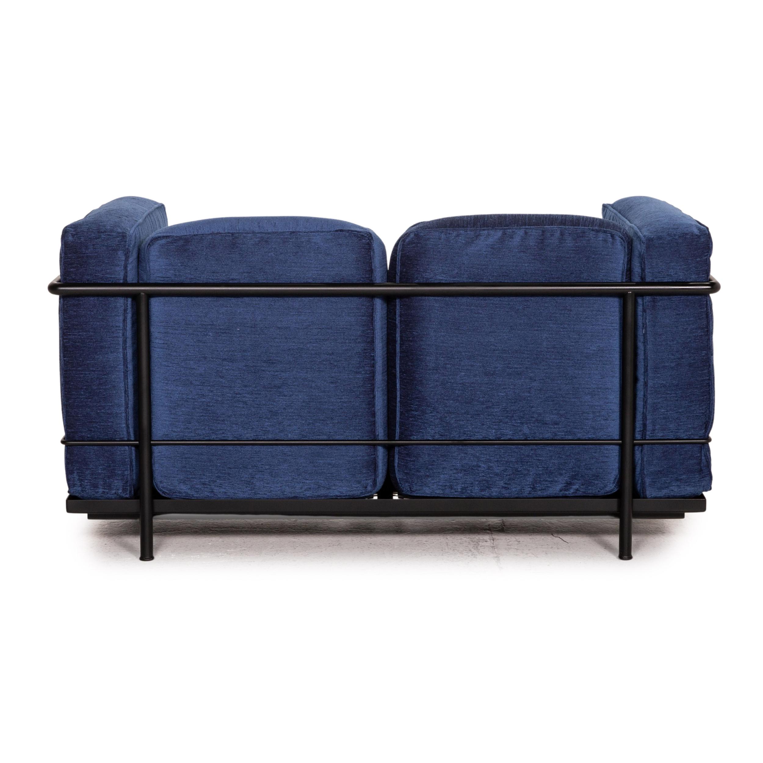 Cassina Le Corbusier LC 2 Fabric Sofa Blue Two-Seater Couch 2