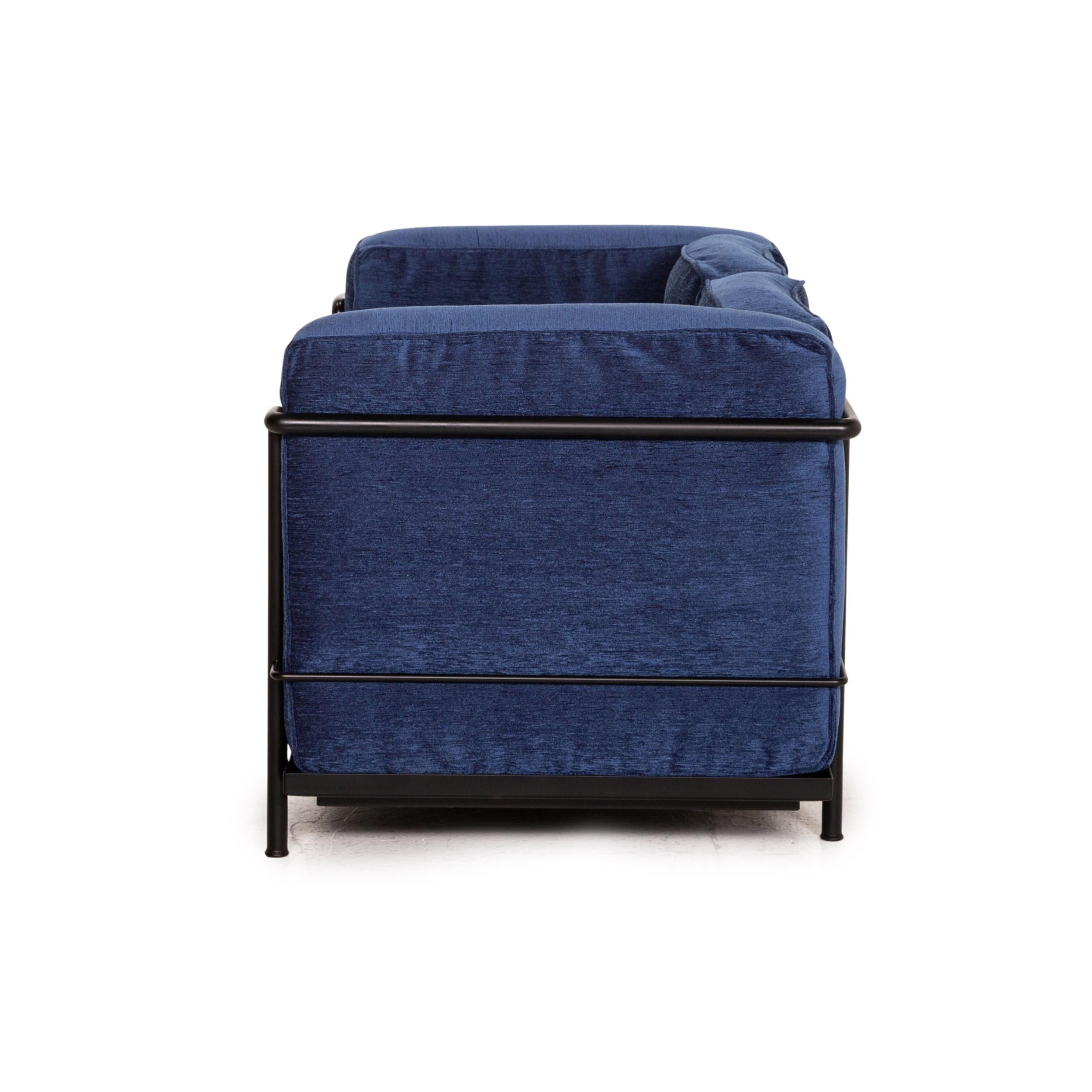 Cassina Le Corbusier LC 2 Fabric Sofa Blue Two-Seater Couch 3