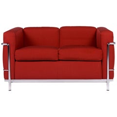 Cassina Le Corbusier LC 2 Fabric Sofa Red Two-Seat Couch Le Corbusier