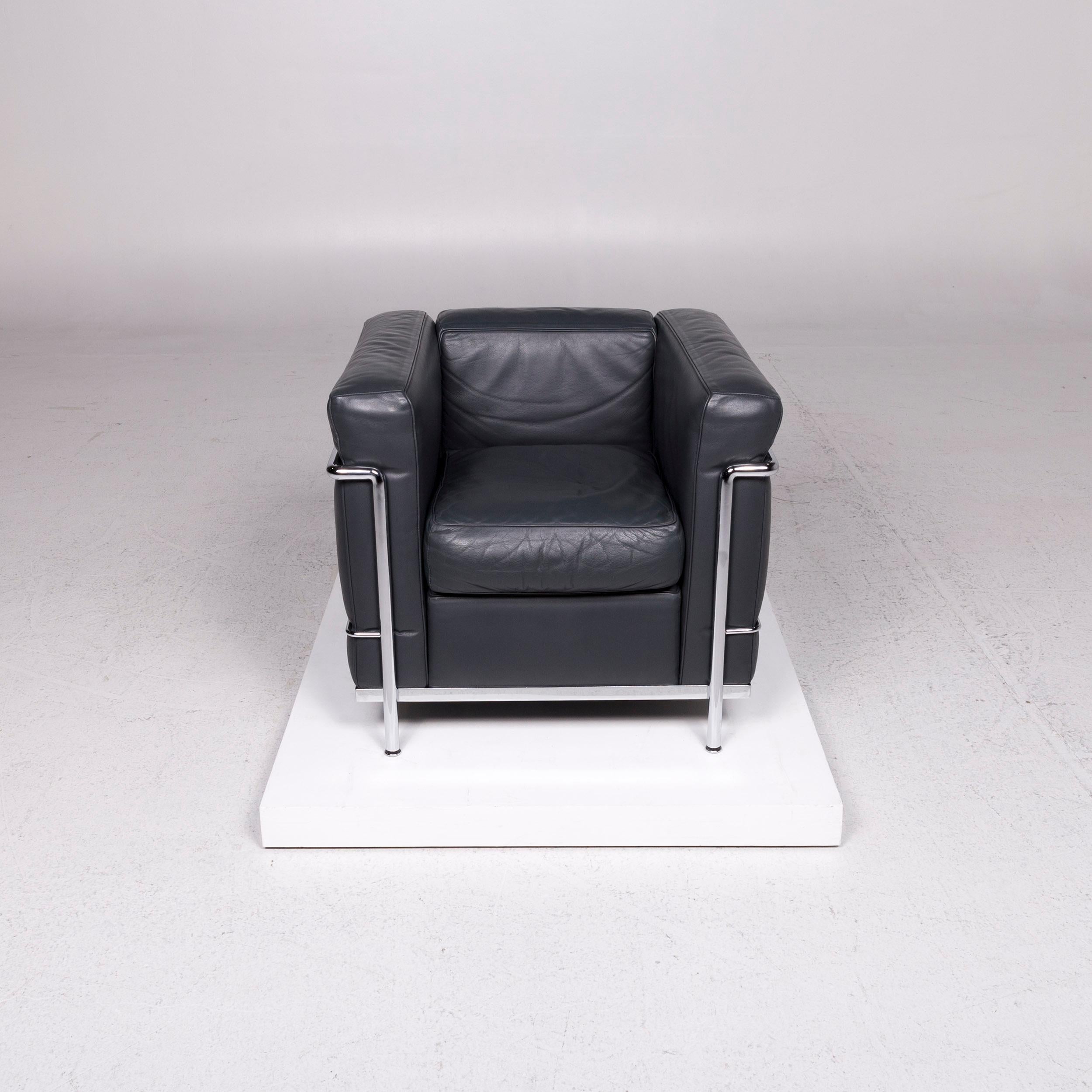 Cassina Le Corbusier LC 2 Leather Armchair Anthracite Gray 1