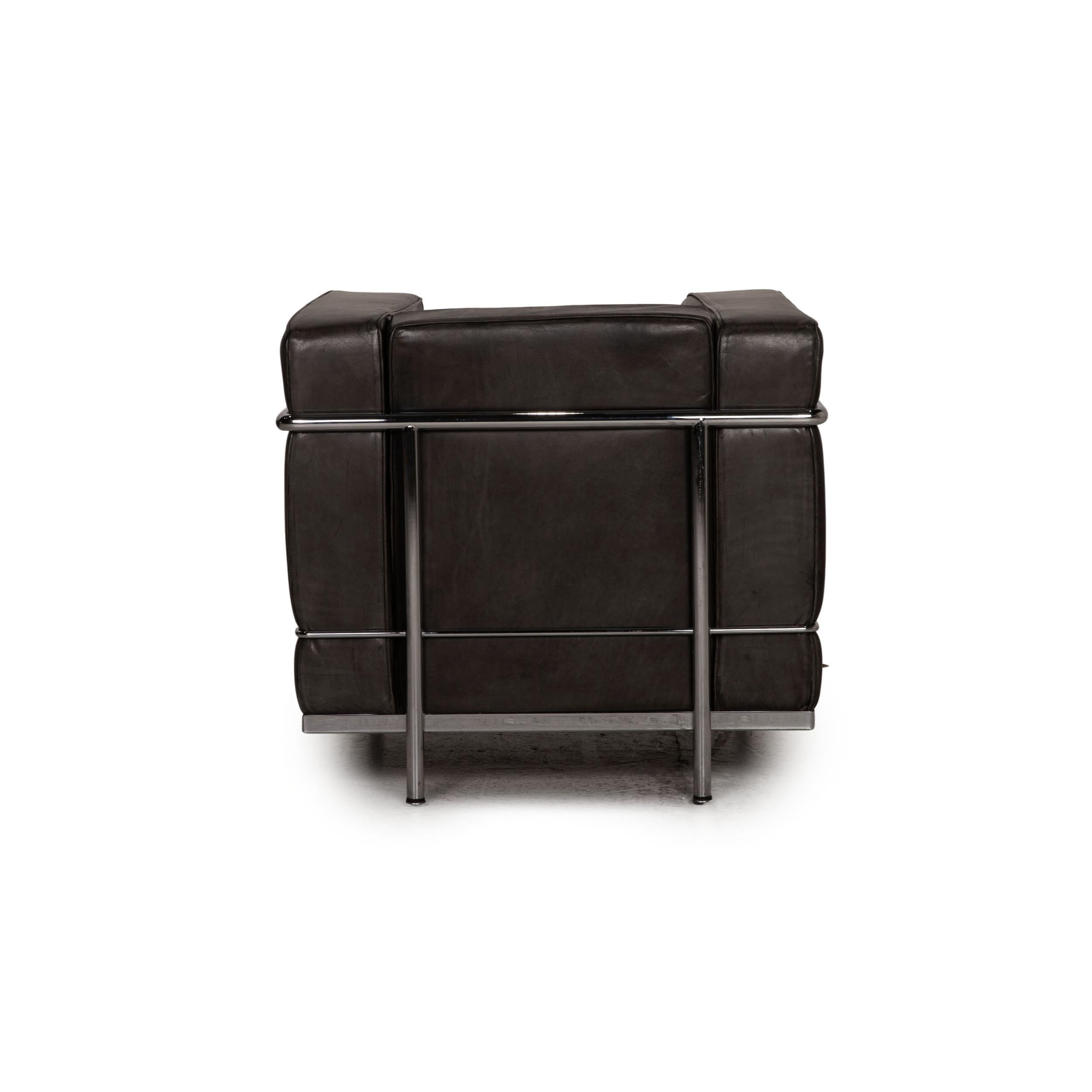Cassina Le Corbusier LC 2 Leather Armchair Black For Sale 4