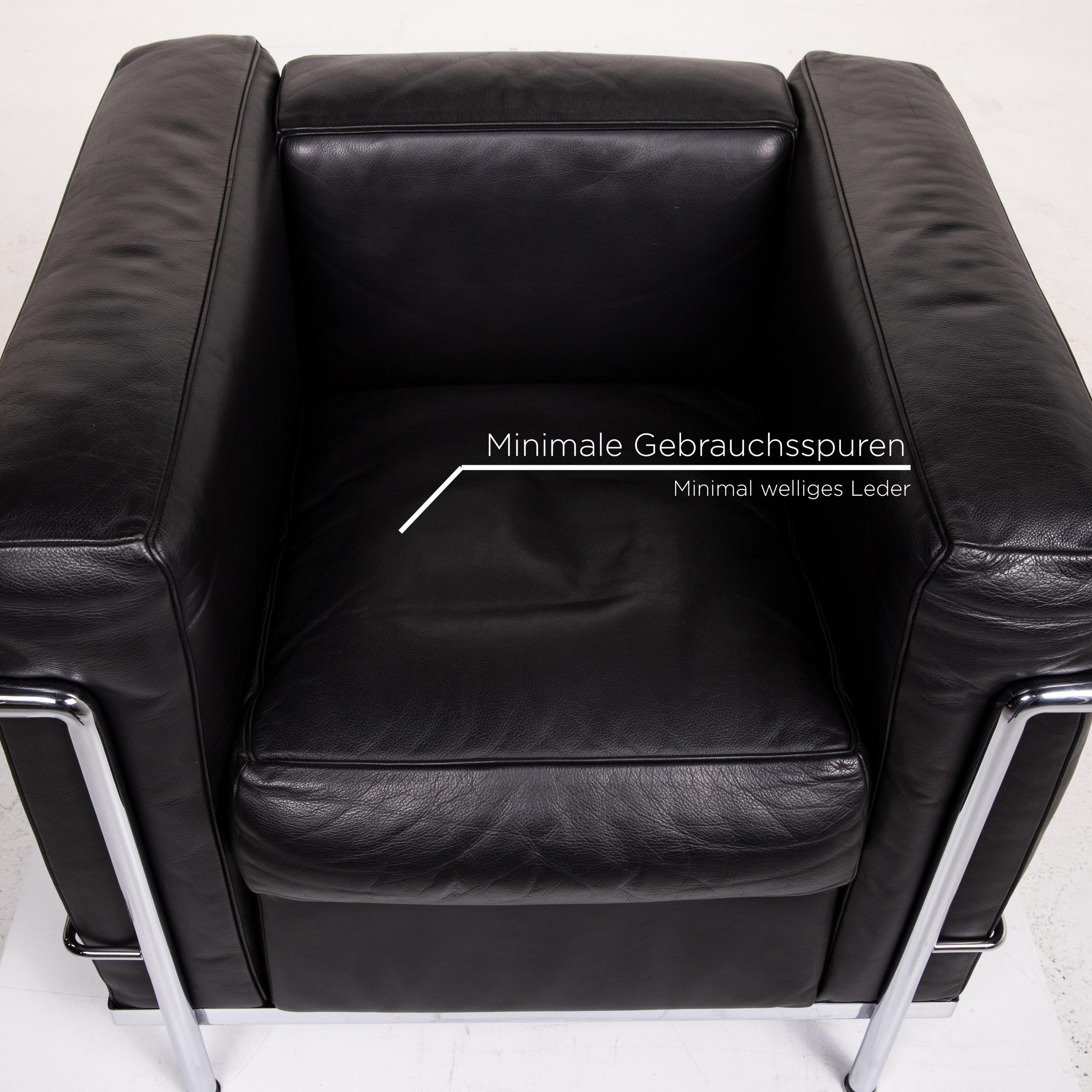 Italian Cassina Le Corbusier LC 2 Leather Armchair Black For Sale