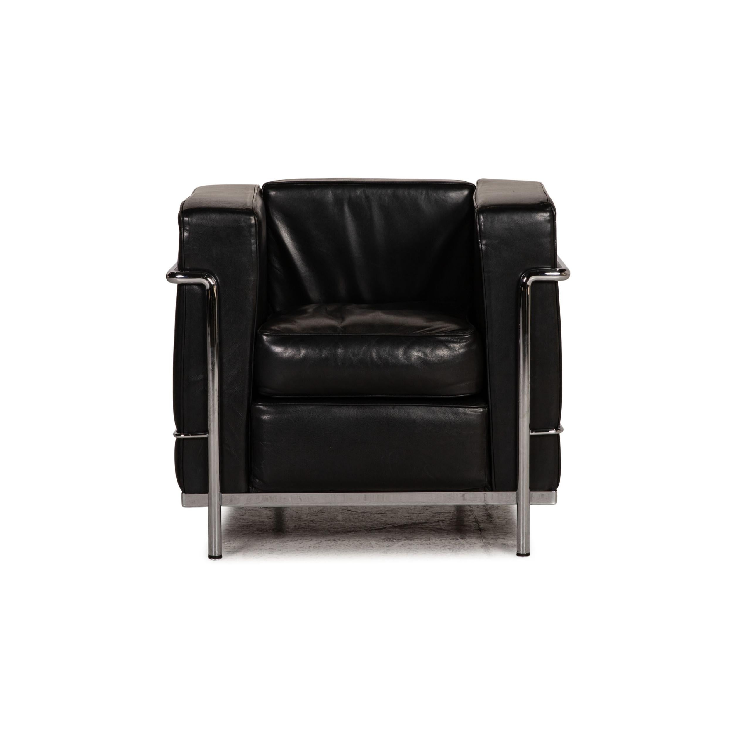 Cassina Le Corbusier LC 2 Leather Armchair Black For Sale 2