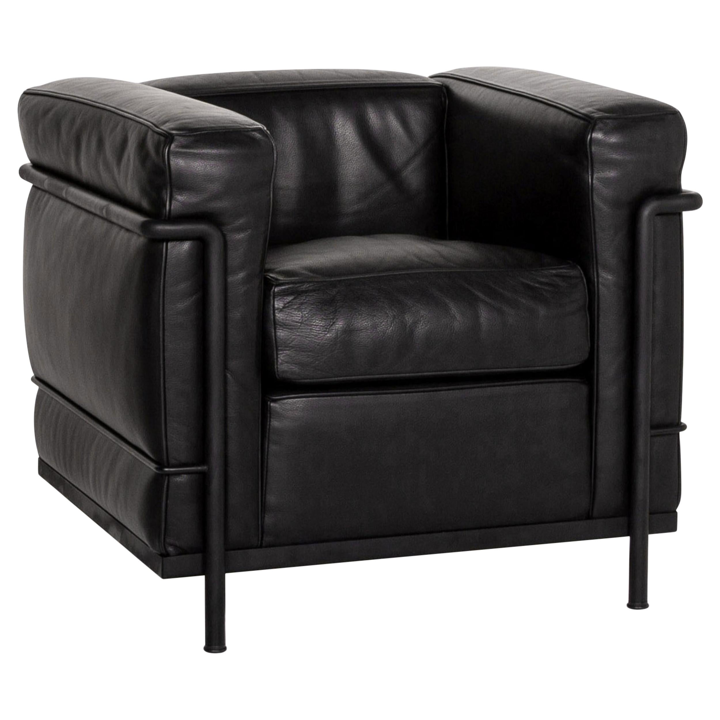 Cassina Le Corbusier LC 2 Leather Armchair Black For Sale