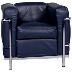 Cassina Le Corbusier LC 2 Leather Armchair Blue