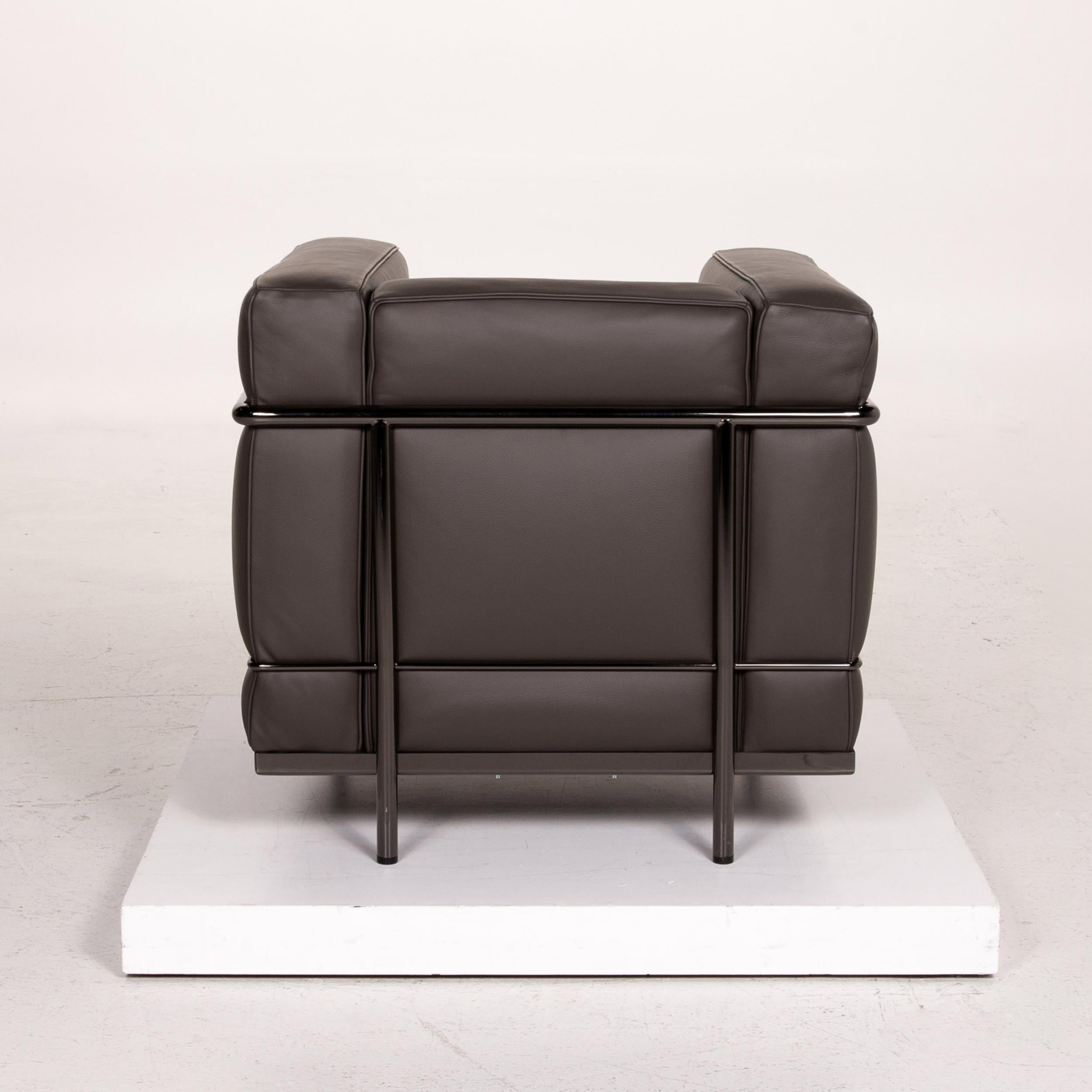 Cassina Le Corbusier LC 2 Leather Armchair Gray Brown Brown 3