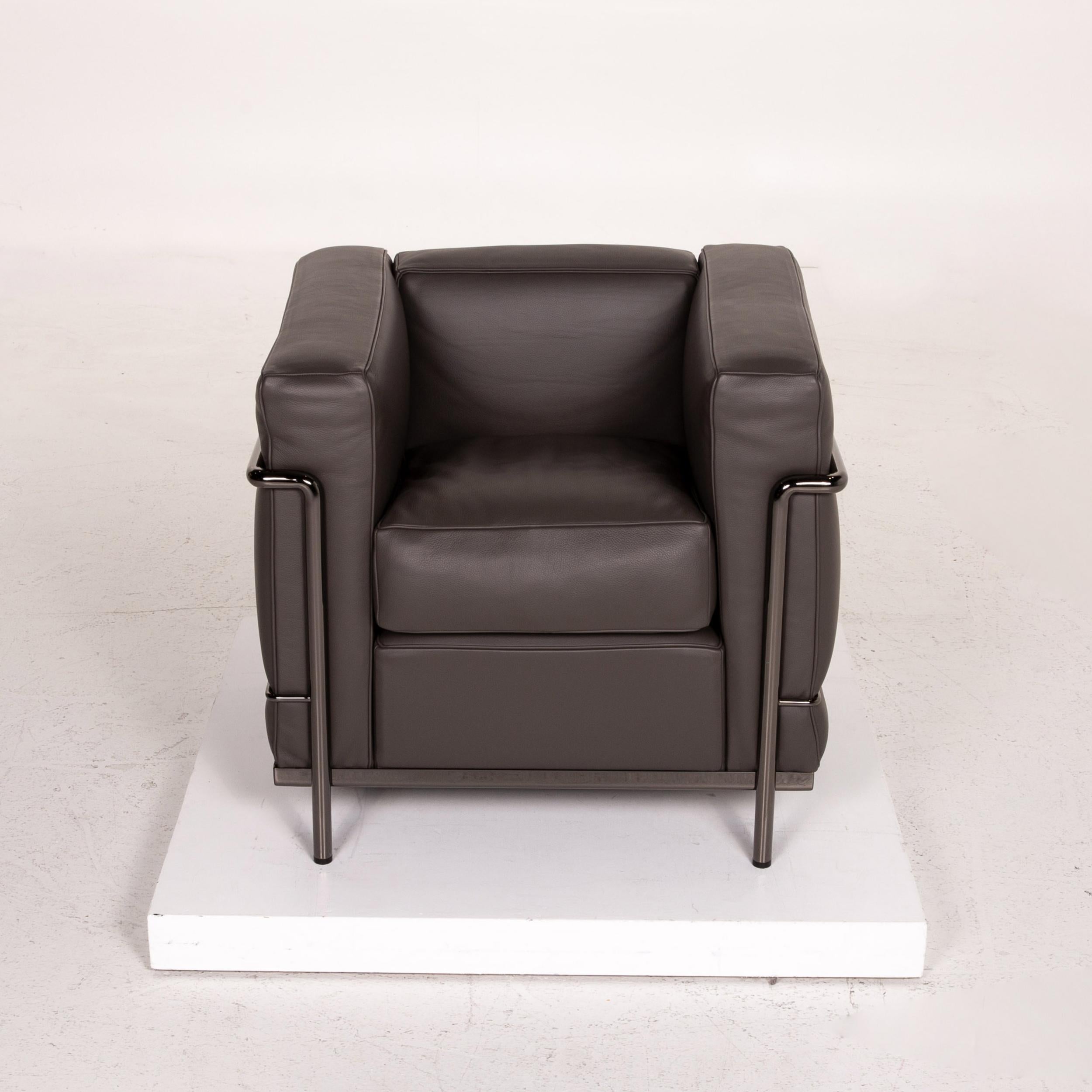 Cassina Le Corbusier LC 2 Leather Armchair Gray Brown Brown 1