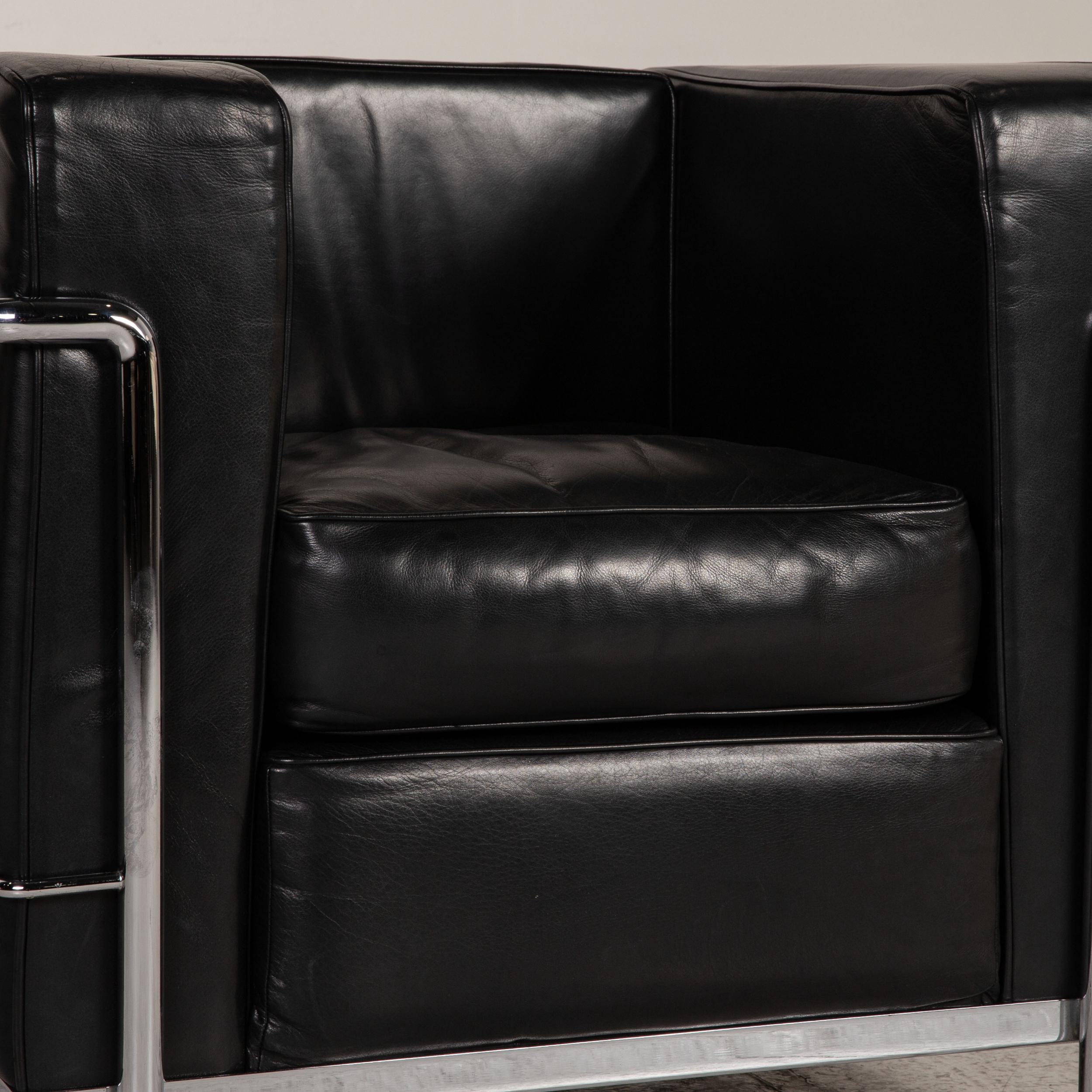 Modern Cassina Le Corbusier LC 2 Leather Armchair Set Black For Sale