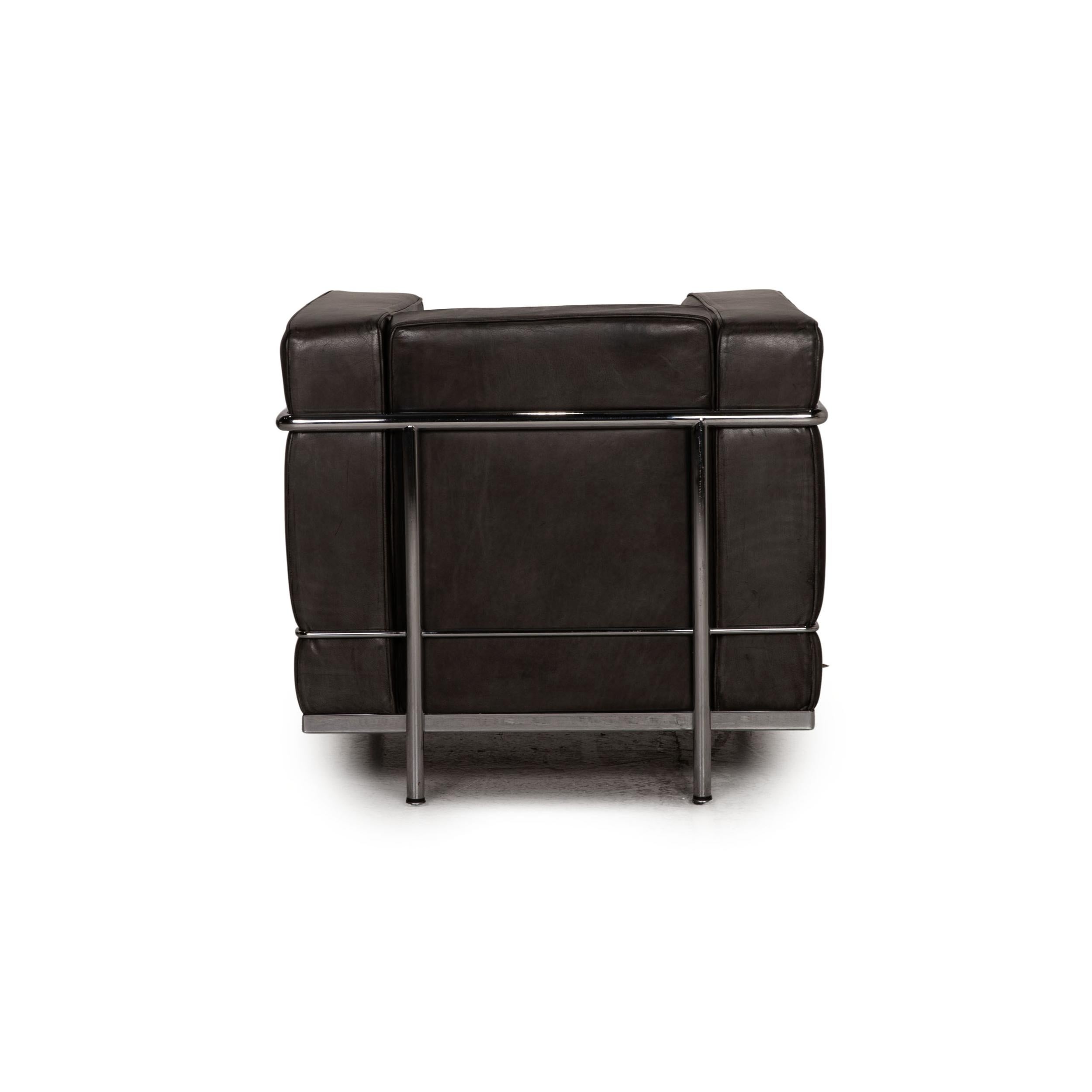 Cassina Le Corbusier LC 2 Leather Armchair Set Black For Sale 3