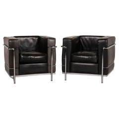 Cassina Le Corbusier LC 2 Leather Armchair Set Black