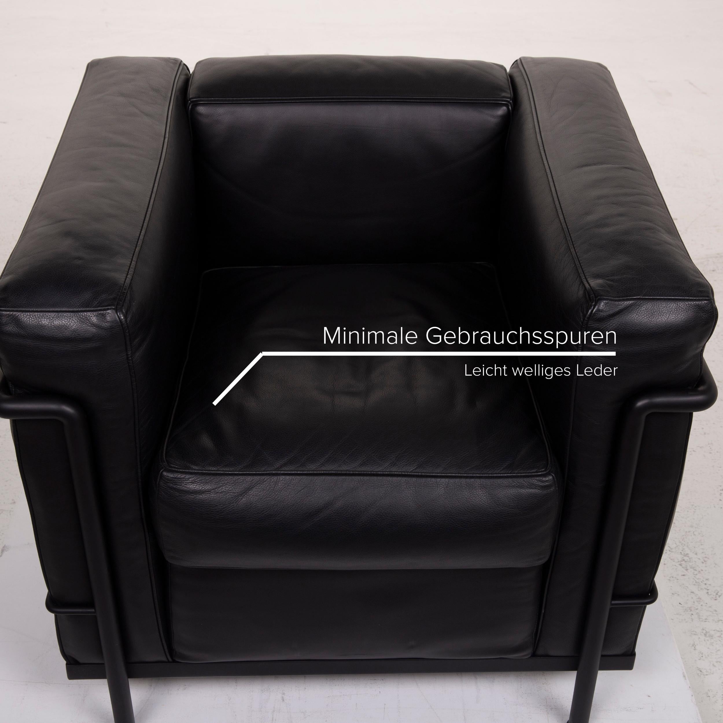 Italian Cassina Le Corbusier LC 2 Leather Armchair Set Black Set For Sale