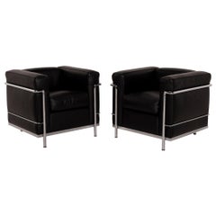 Cassina Le Corbusier LC 2 Leather Armchair Set Black Set