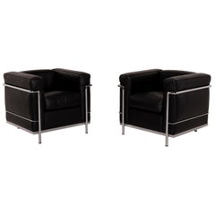 Cassina Le Corbusier LC 2 Leather Armchair Set Black Set