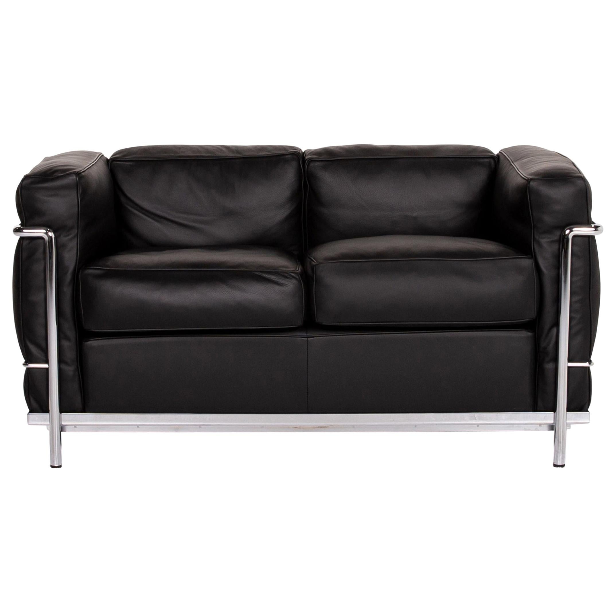 Cassina Le Corbusier LC 2 Leather Sofa Black Two-Seat Couch