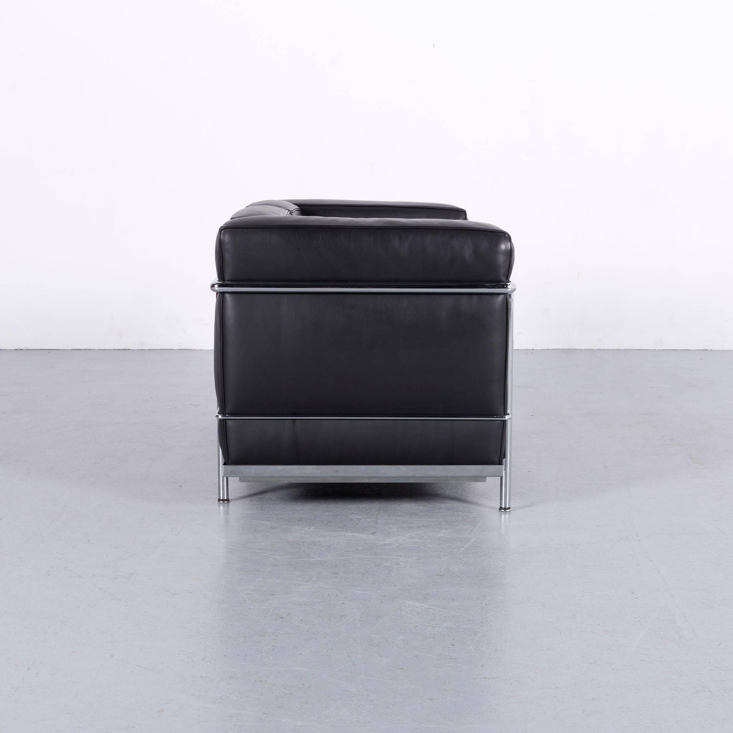 Cassina Le Corbusier LC 2 Leather Sofa Black Two-Seat For Sale 1