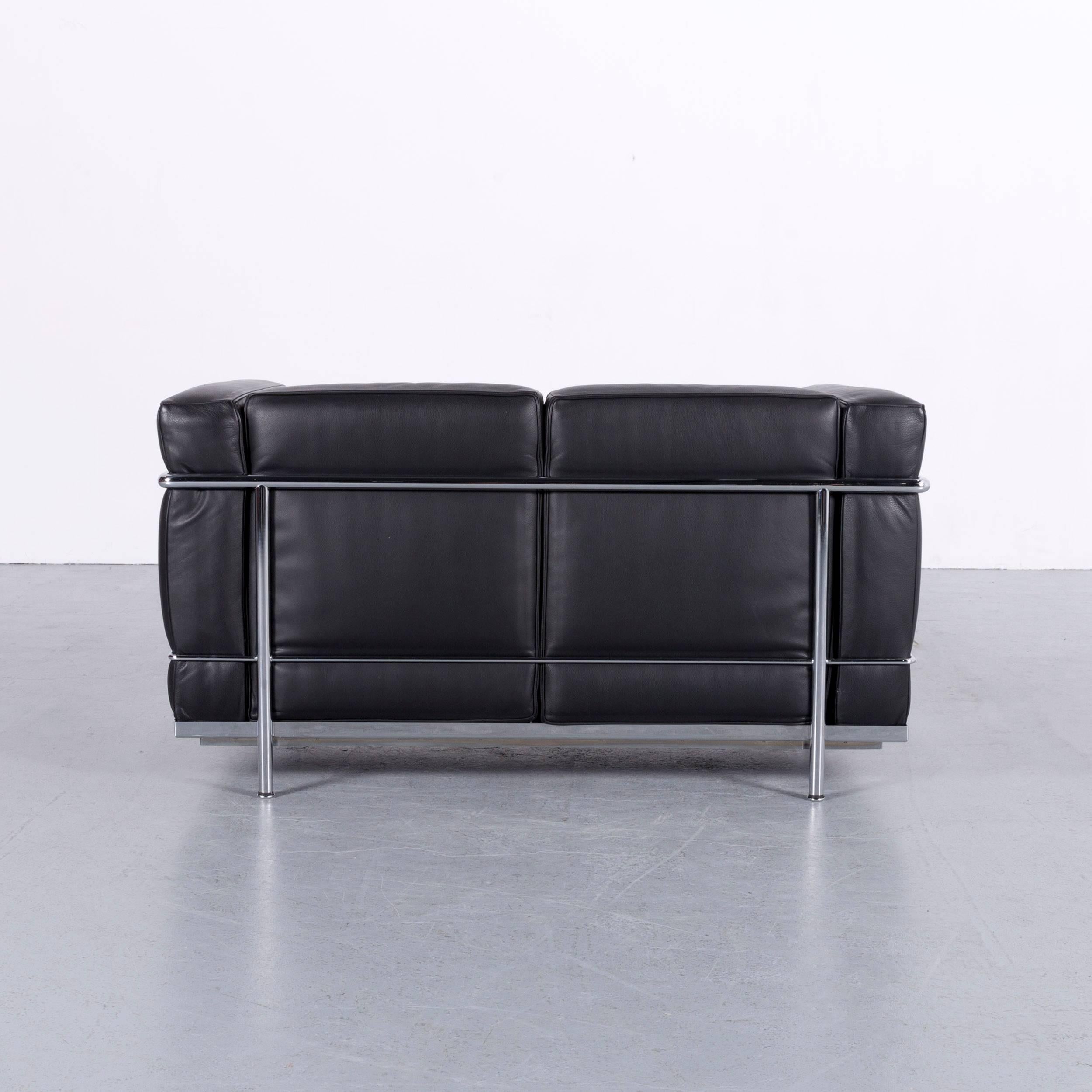 Cassina Le Corbusier LC 2 Leather Sofa Black Two-Seat For Sale 2