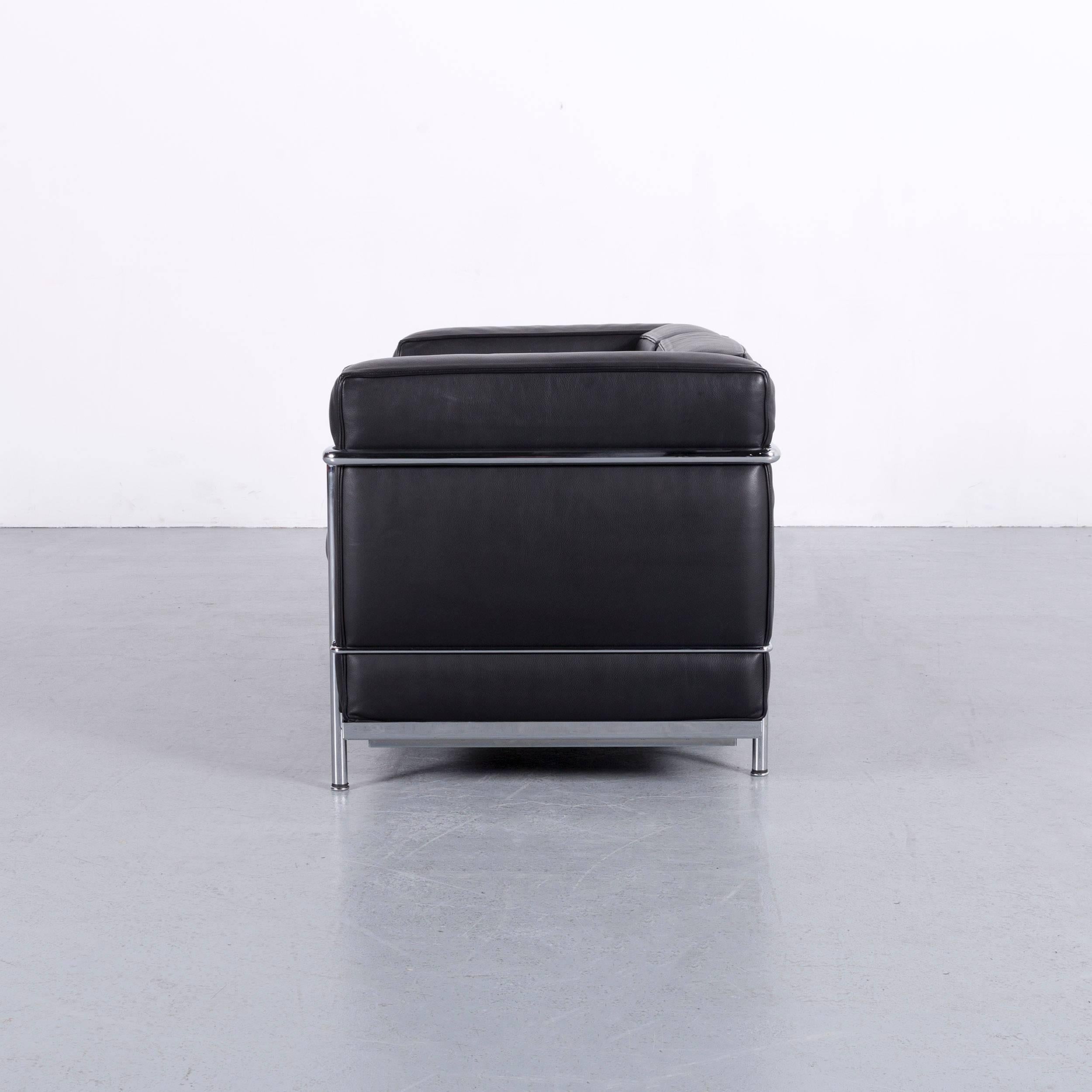 Cassina Le Corbusier LC 2 Leather Sofa Black Two-Seat For Sale 3