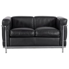 Cassina Le Corbusier LC 2 Leather Sofa Black Two-Seat