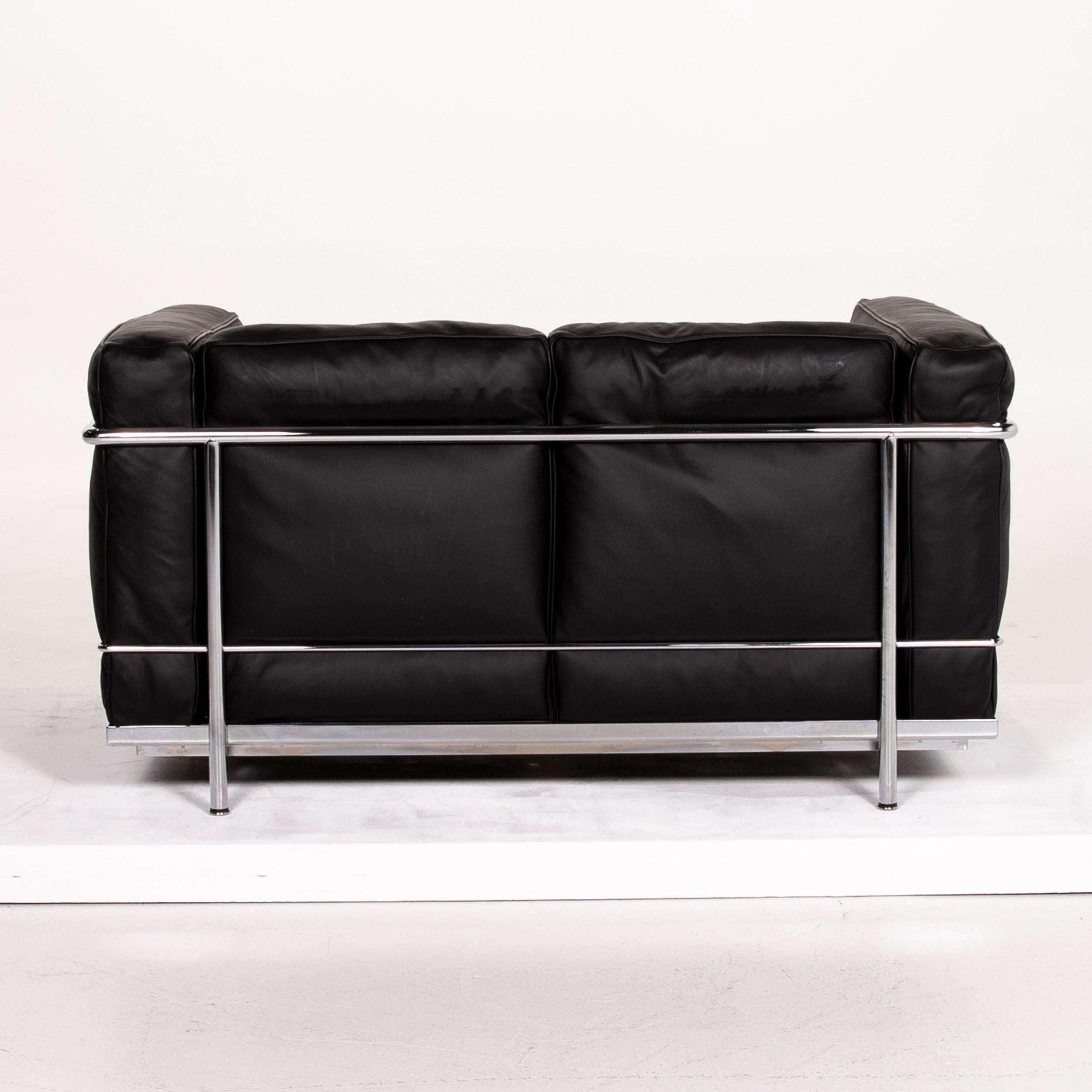 Cassina Le Corbusier LC 2 Leather Sofa Black Two-Seat Couch 5