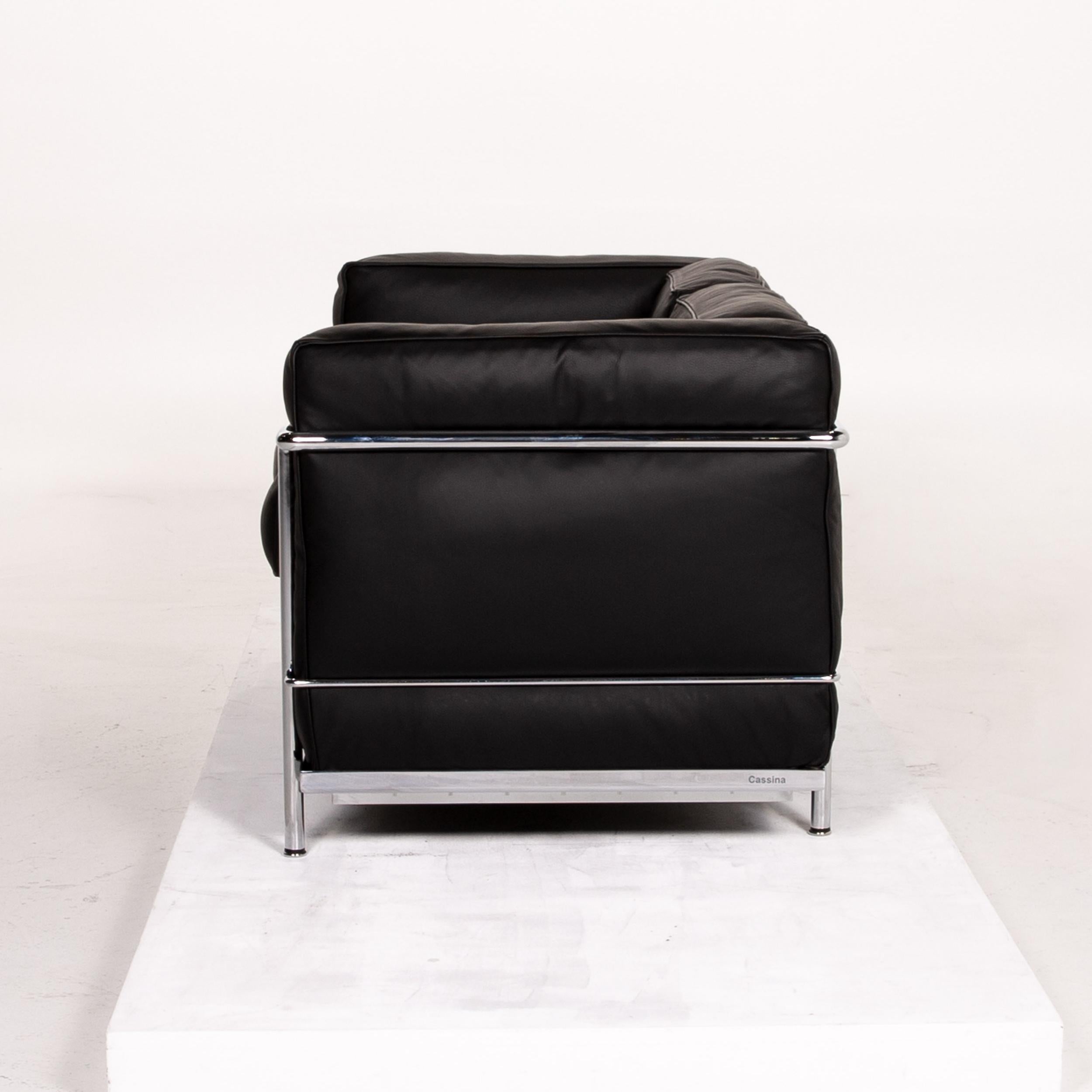 Cassina Le Corbusier LC 2 Leather Sofa Black Two-Seat Couch 6
