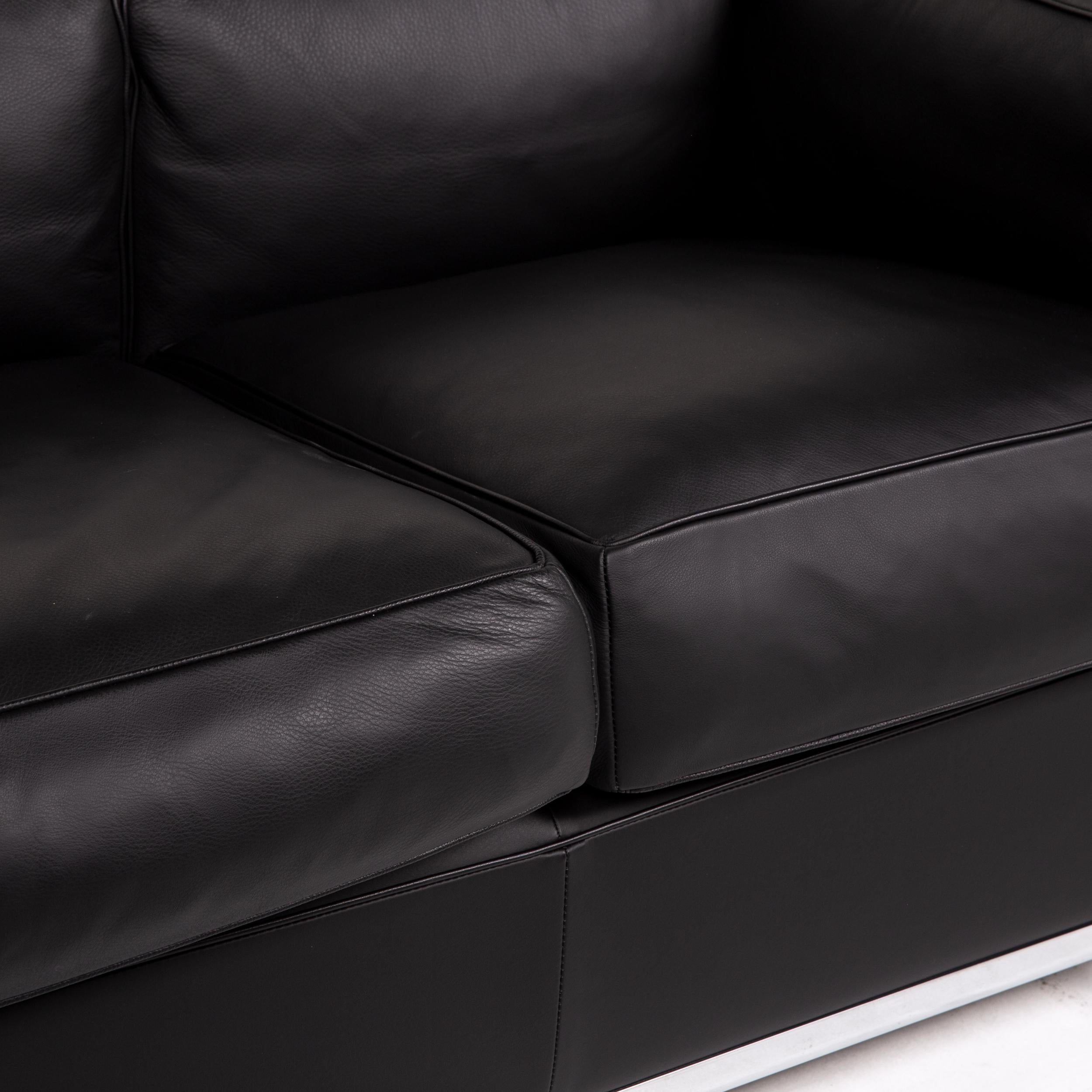 Modern Cassina Le Corbusier LC 2 Leather Sofa Black Two-Seat Couch
