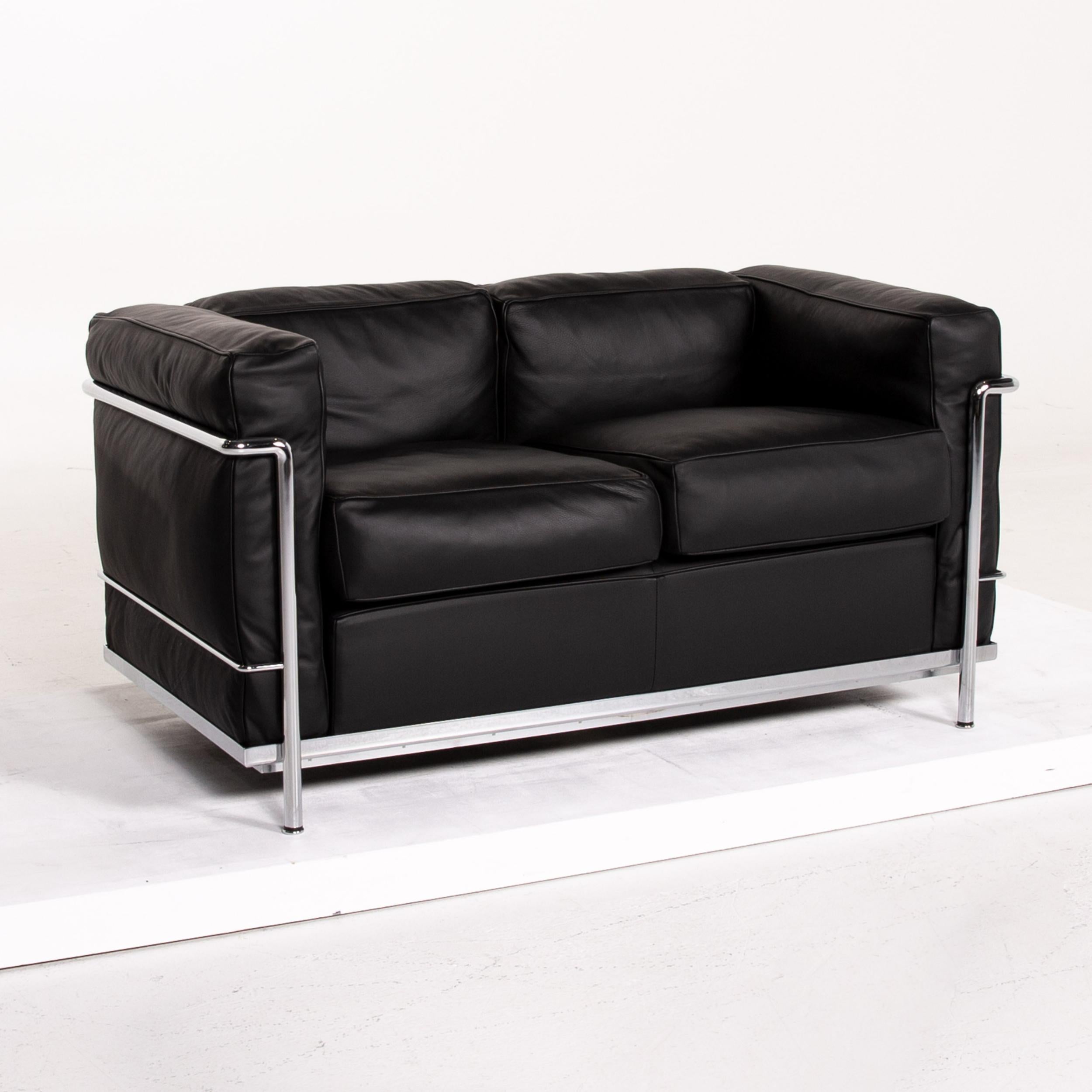 Cassina Le Corbusier LC 2 Leather Sofa Black Two-Seat Couch 2