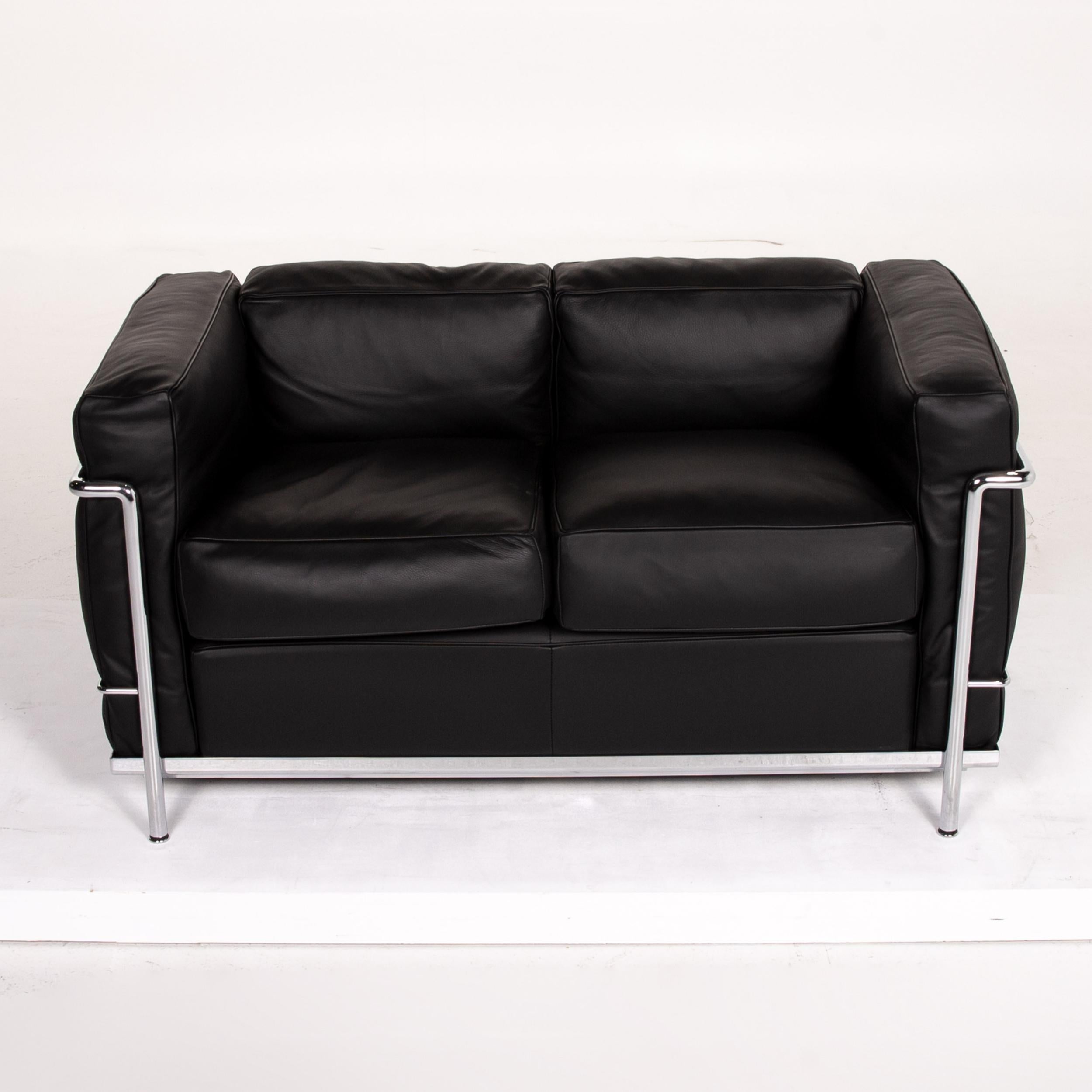 Cassina Le Corbusier LC 2 Leather Sofa Black Two-Seat Couch 3