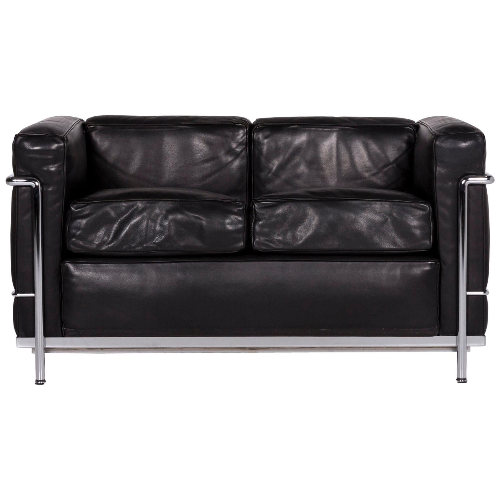 Cassina Le Corbusier LC 2 Ledersofa Schwarz Zweisitzer Le Corbusier Couch